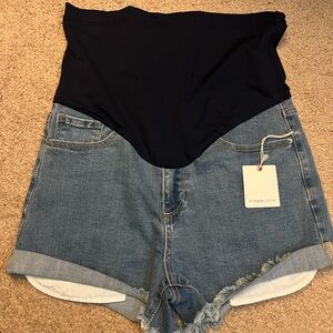 Pinkblush Navy & Blue Maternity High Waist Denim Shorts